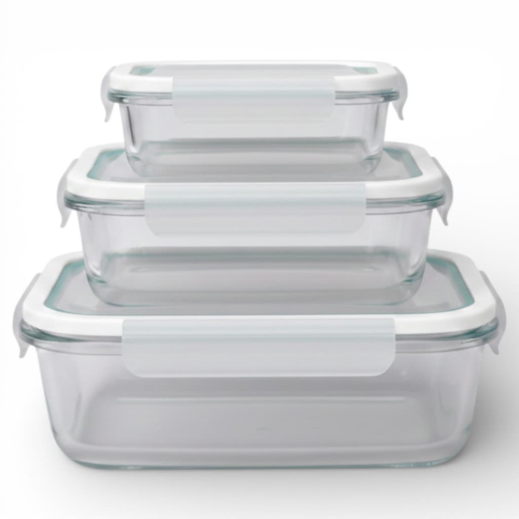 Conjunto Kit até 3 Peças Potes Marmitas Vidro Tampa Hermética com Saída de Vapor Retangular Quadrada 410/520/700/800/1,4