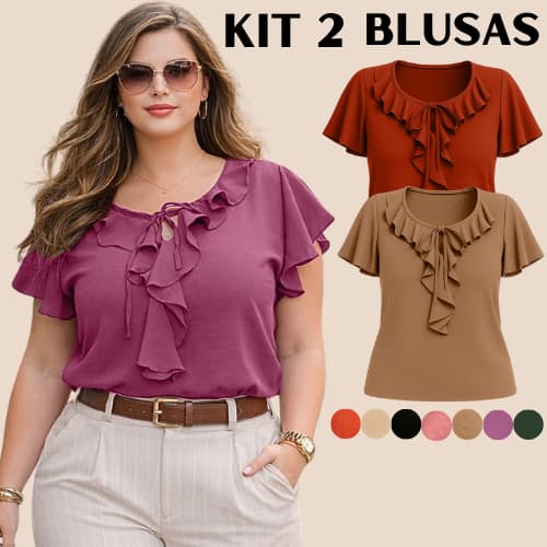 KIT 2 BLUSA FEMININA ELEGANTE  CASUAL BASICA DISCRETA BLUSAS FEMININAS ALTA QUALIDADE BLUSINHA FEMININO SOCIAIS SOLTINHA