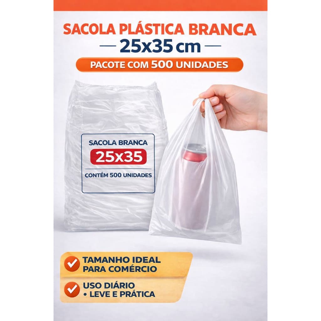 500 Sacola Plástica Branca Sacolinha Mercado Delivery Doces Comércio
