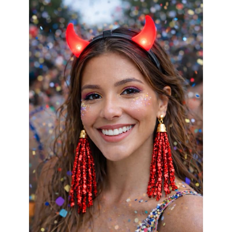 Tiara Capetinha LED – Tiara Chifre que Pisca Carnaval Festa - Arco que pisca - Adereço cabeça chifrinho