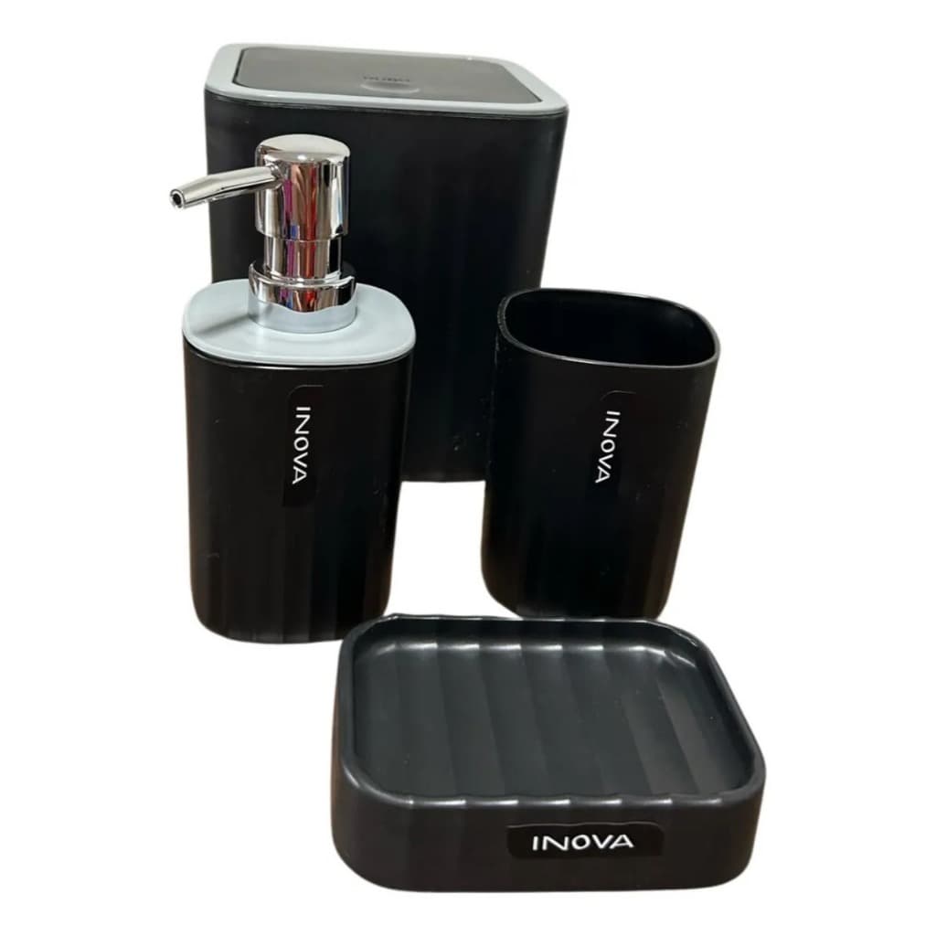 Kit 4 Peças Acessórios Para Banheiro Fwb Completo E Prático Preto