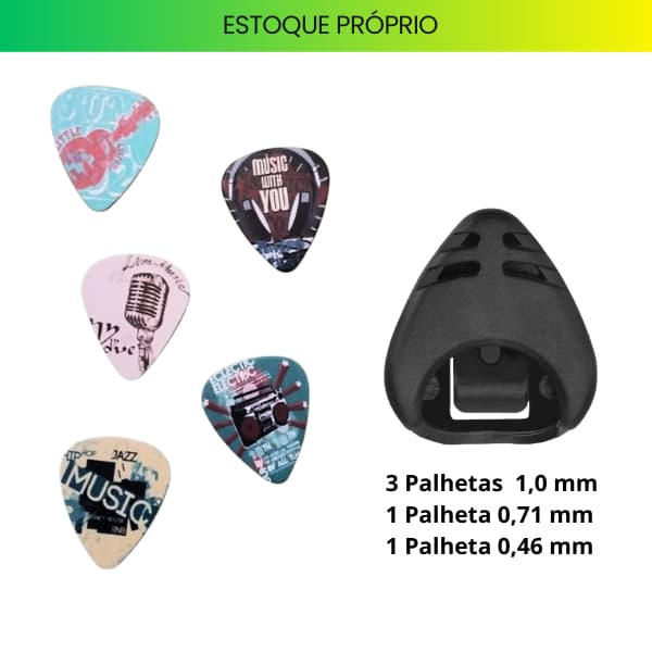 Kit de 5 Palhetas de Violão ou Guitarra com Artes Musicais + 1 Porta Palhetas de Violão ou Guitarra