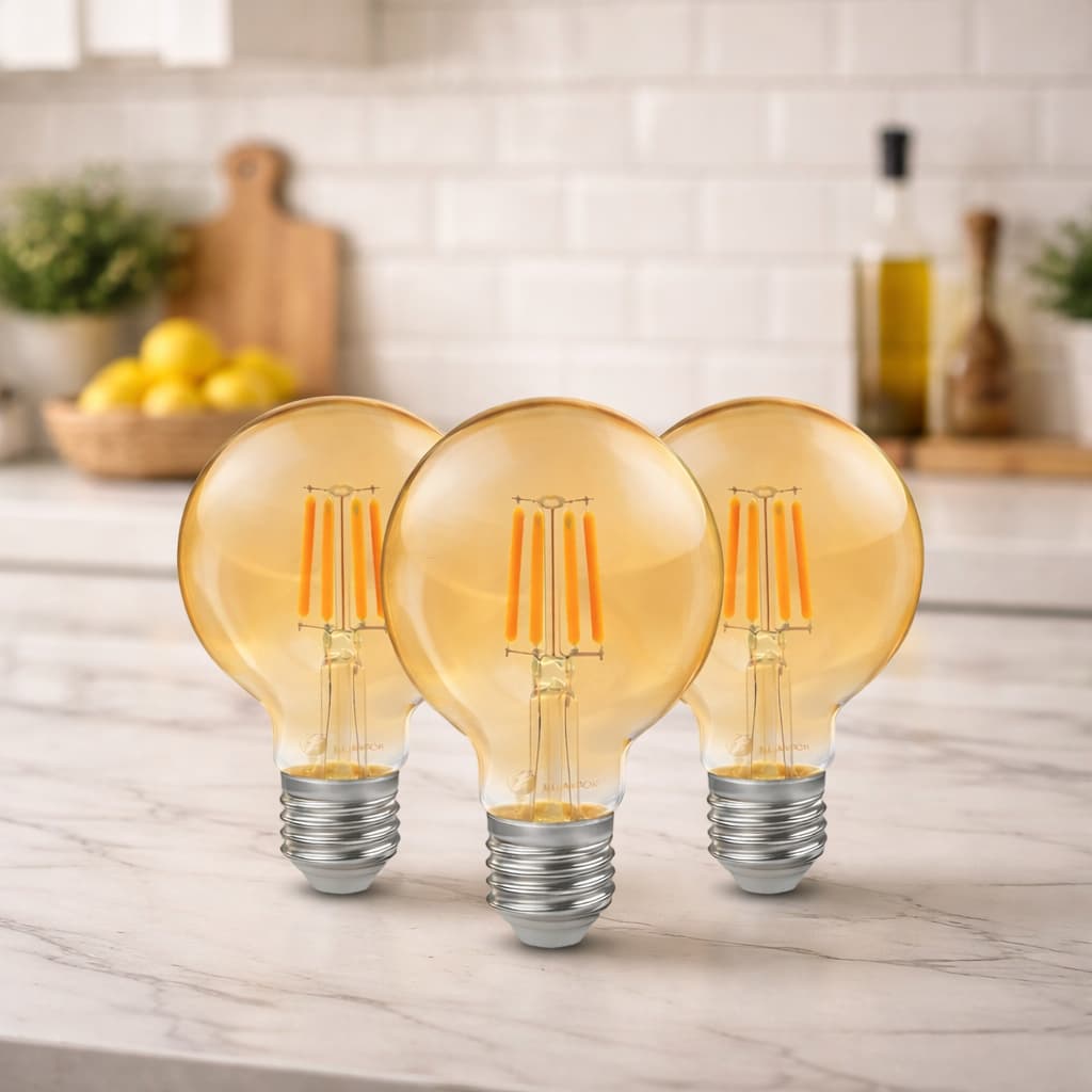 KIT 3 Lâmpada Filamento LED G80 Luz Quente Bivolt E27 Âmbar Edison 4W Estilo Retrô Vintage