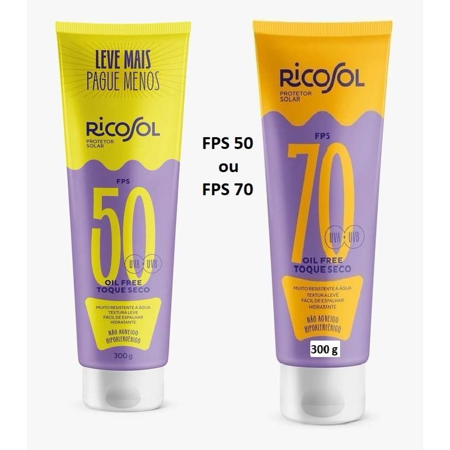 Ricosol Protetor Solar Corporal FPS 50 ou FPS 70 Tamanho Família 300g