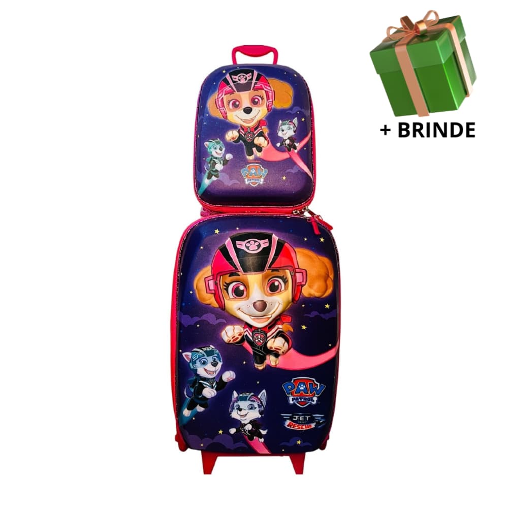 Mochila Escolar Menino Menina Lancheira Mala Infantil Patrulha Canina 3D Rodinha Resistente Passeio