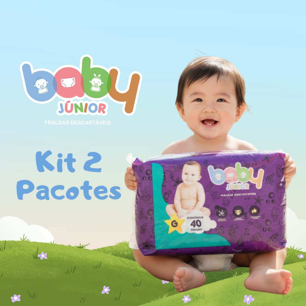 Kit Fralda Descartável Baby Junior Econômica G Com  2 Pacotes  Com 40 Unidades Totalizando 80 Fraldas