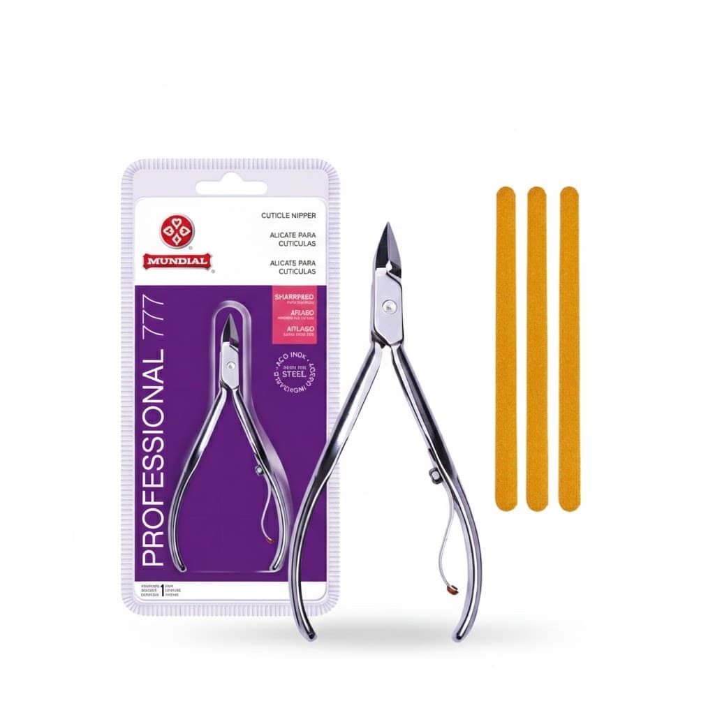 Alicate de Cutícula Unha 777 Profissional Aço Inox Afiado Esterilizável Uso Manicure Pedicure Mundial + 3 Lixas