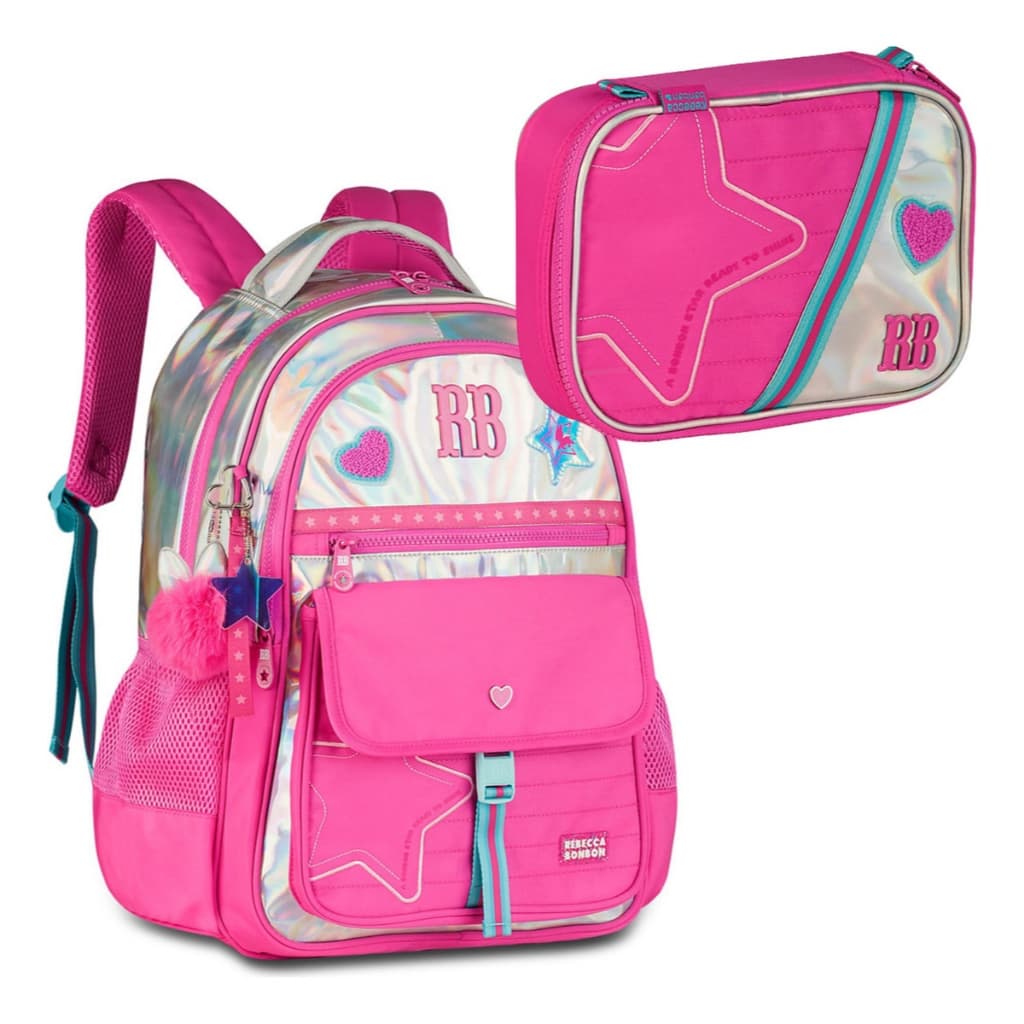 Mochila Rebecca Bonbon Holográfica Bolsa Escolar Juvenil Feminina