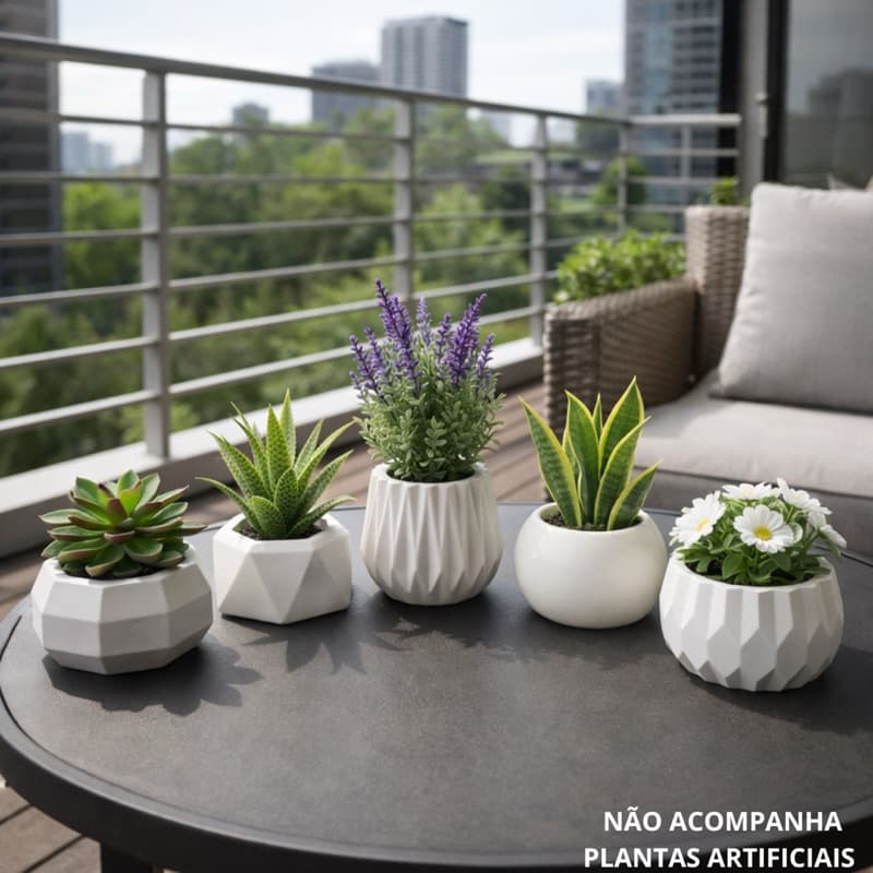 Kit 5 Vasos De Gesso Para Decoração De Ambientes - Para Suculentas, Plantas Artificiais e Naturais