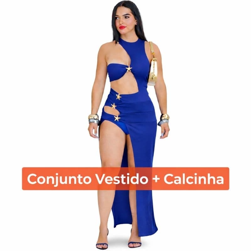 Vestido Feminino com Calcinha Moda Praia / Festa – Fenda Alta Luxo