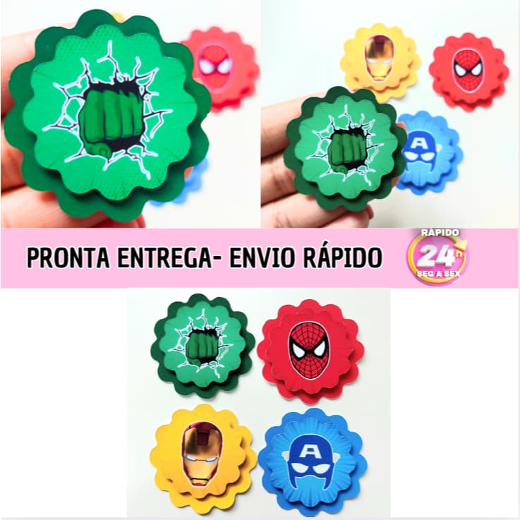 APLIQUE ESCALOPE PERSONALIZADO 3D VINGADORES/HERÓIS