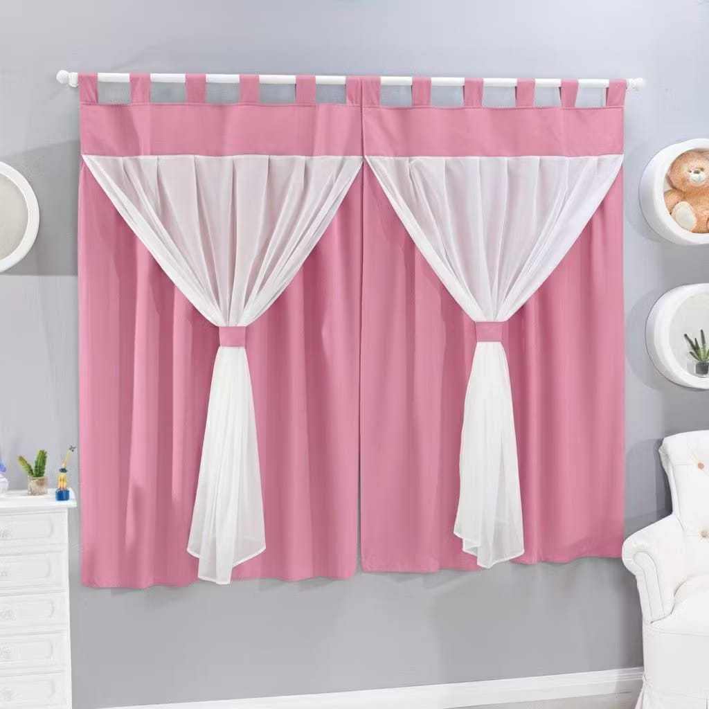 Cortina para quarto 2,00 x 1,70 voal forrada bebê infantil menino e menina
