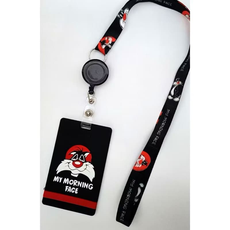 Porta-Crachá Infantil Frajola Looney Tunes - Kit com Cordão e Clip Retrátil | Vertical Escolar