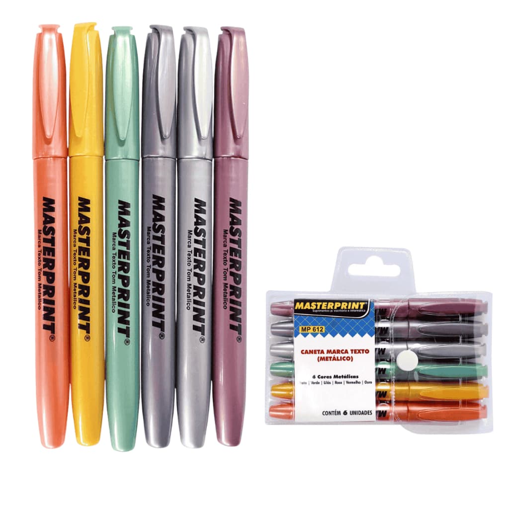 Canetas Marca Texto Metalico Glitter 6 cores