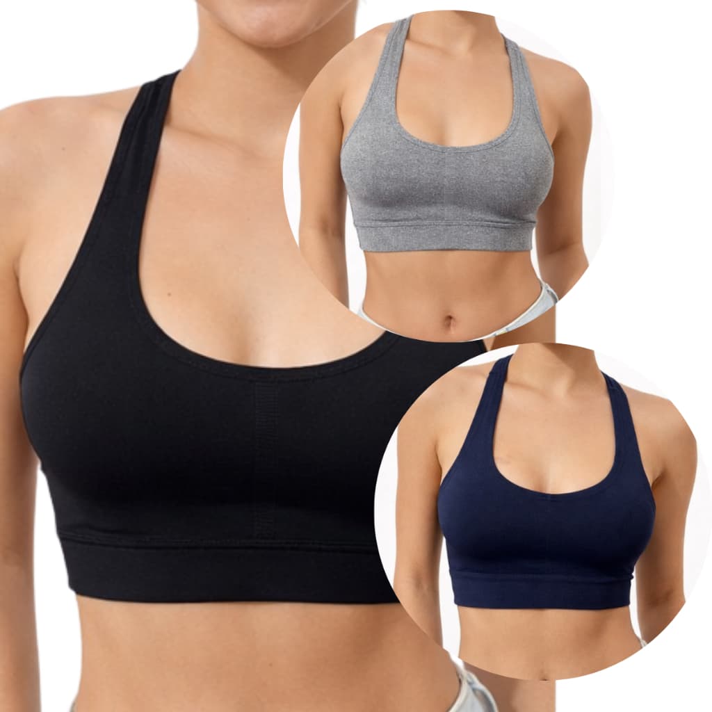 Top Feminino Para Academia Fitness Sem Bojo Nadador Cropped Suplex Feminina Preto Azul e Cinza