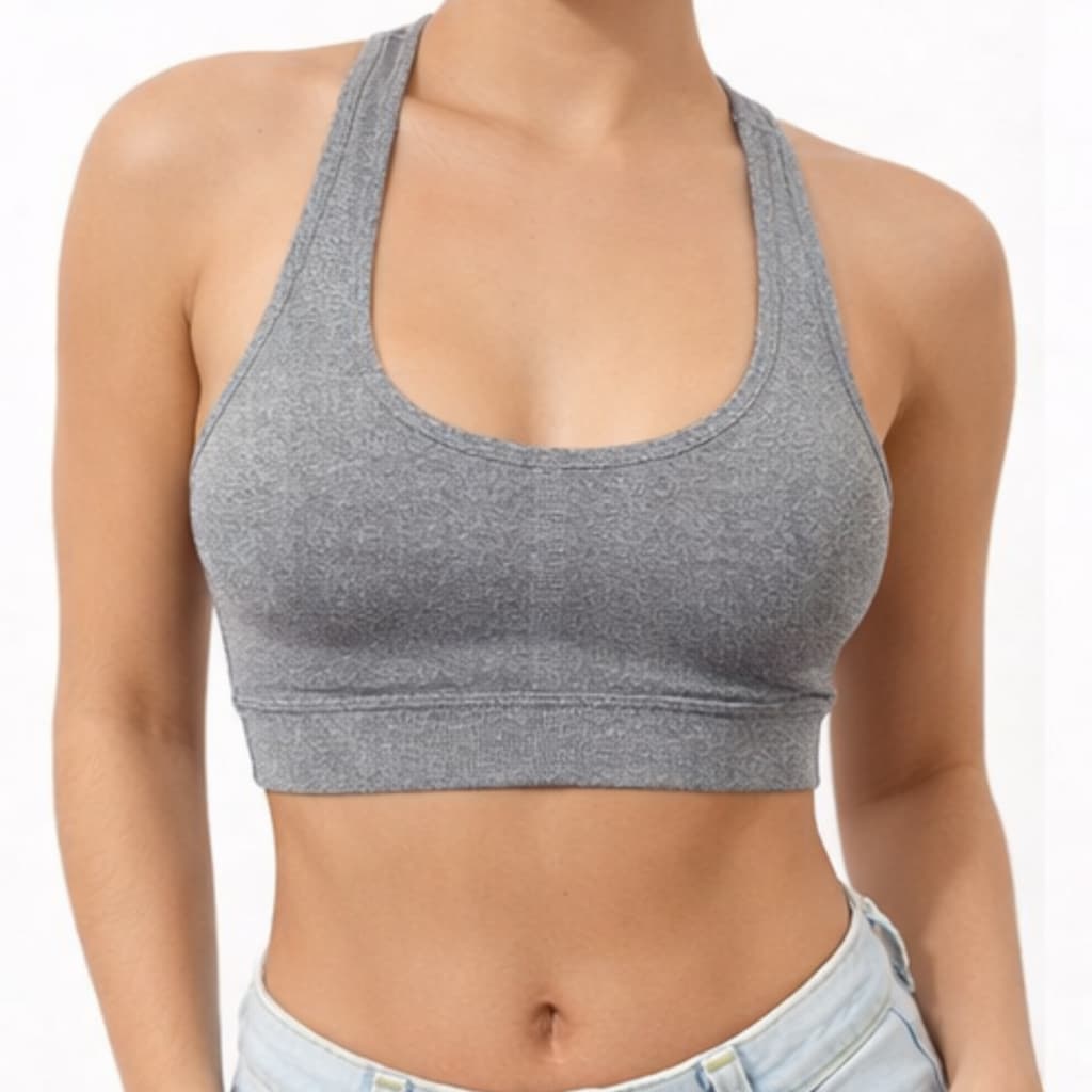 Top Feminino Fitness Costa Nadador Cropeed Academia Feminina Preto Azul e Cinza Sem bojo Esportivo