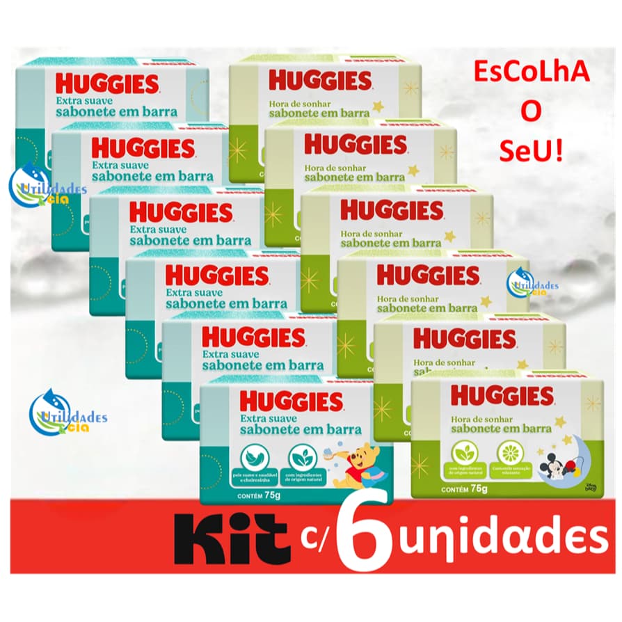 Kit c/  6  Sabonete em Barra para bebê Huggies 75g