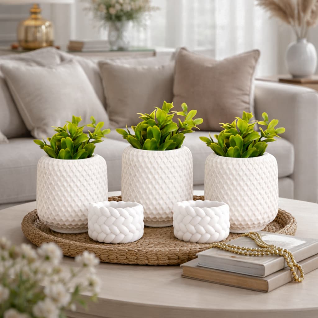 KIT ATÉ 5 VASOS DECORATIVOS COM PLANTAS | DECORAÇÃO GESSO CASA SALA ESCRITORIO PRESENTE | IRIS