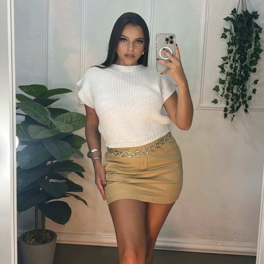 Blusa Feminina de Tricot Casual Gola Redonda Moda Verâo