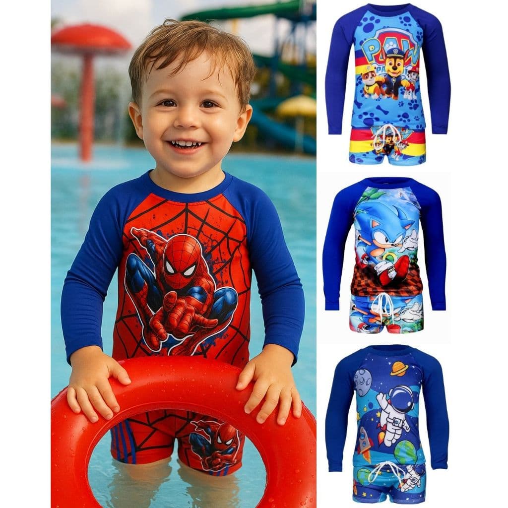 Roupa de Banho Bebê Menino UV50 Kit Praia Infantil Blusa Uv e Sunga de Natação