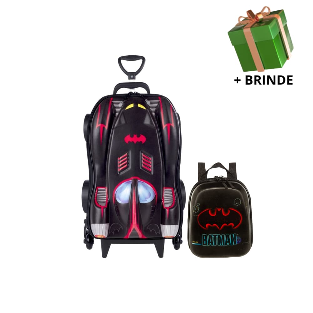 Mochila Escolar Menino Menina Lancheira Mala Infantil Batman 3D Rodinha Resistente Viagem Passeio