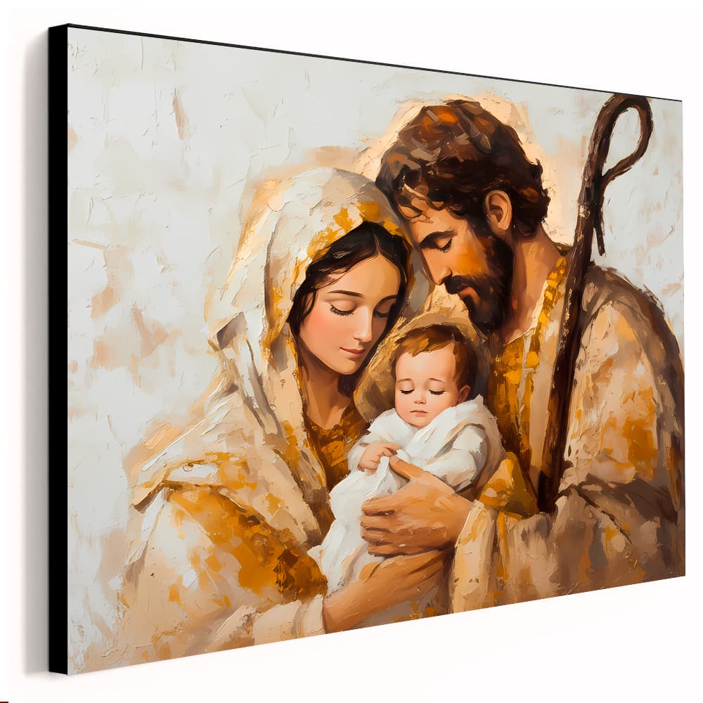 Quadro Decorativo Sagrada Família Em Branco Ouro Textura 3d Amor Paixão Casa Sala Quarto Parede Decoração
