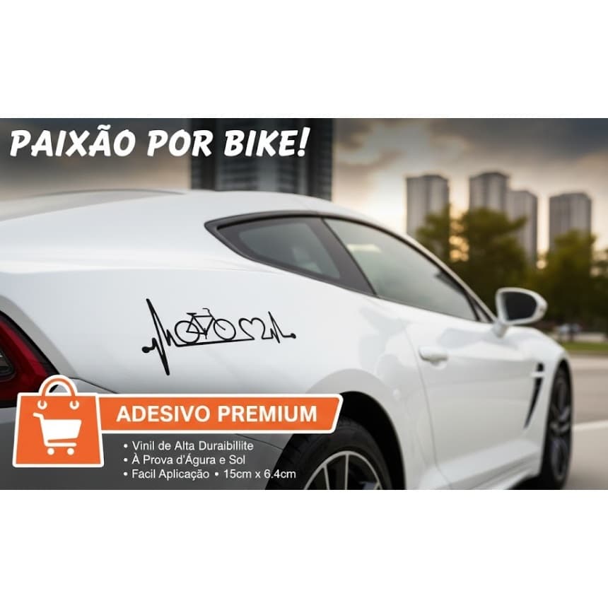 Adesivo Amo Bicicleta Heartbeat Ciclista 15cm x 6,4cm Vinil