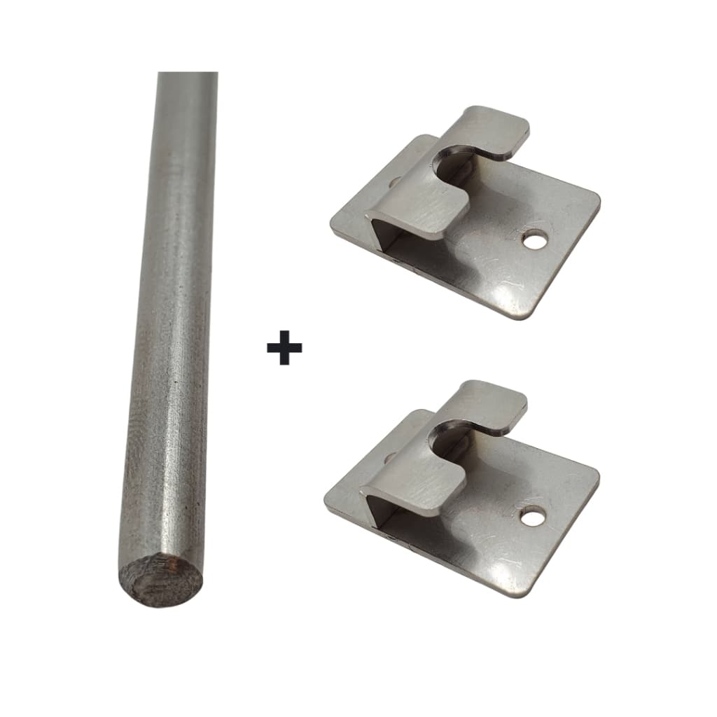Kit 2 Suportes + Barra 55cm Aço Inox 304 Para Apoio de Grelha Espeto Churrasco