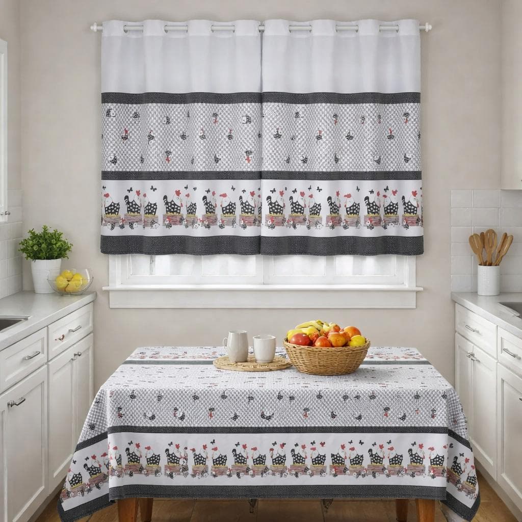 Kit Cozinha – Toalha de Mesa 1,40 m + Cortina 2,00 x 1,50 m