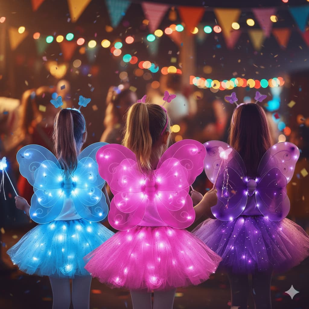 Kit Fantasia Infantil Saia Tiara Varinha Asa com Led Pisca Festa Carnaval Tule Tamanho Único