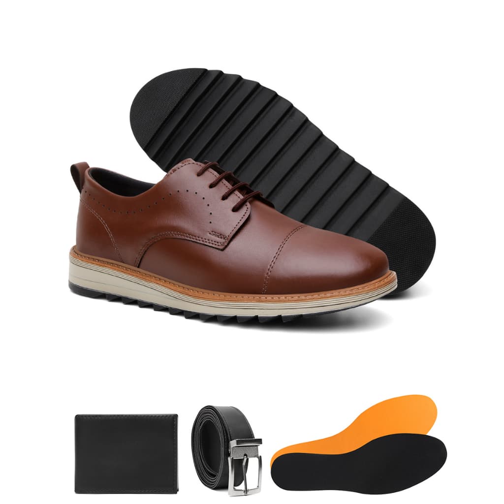 Kit Sapato Social Caramelo Esporte Fino Mocassim Com Cinto E Carteira