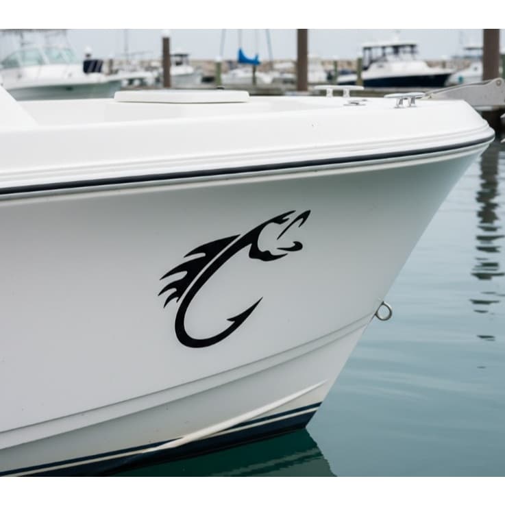 Adesivo De Vinil Anzol Peixe Estilizado – Resistente à Água – Para Carro, Barco e Caixas