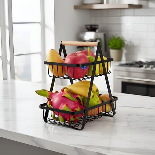 Fruteira de Mesa 2 Andares Inox Porta Frutas Organizador