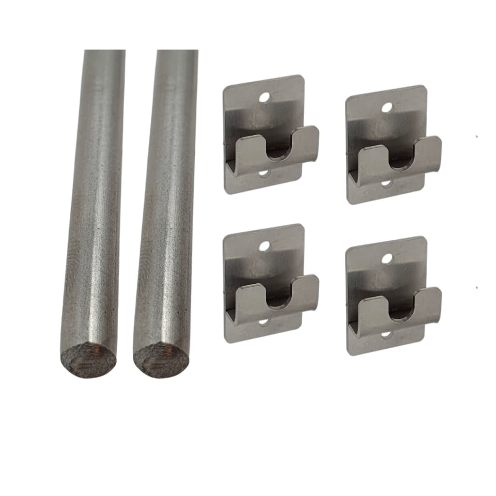Kit 2 Barras 50cm + 4 Suportes 100% Aço Inox 304 Grelha Espeto Churrasco