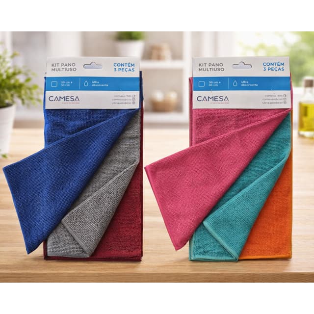 Kit 6 Panos Microfibra Camesa 30x30cm Multiuso Ultra Absorvente