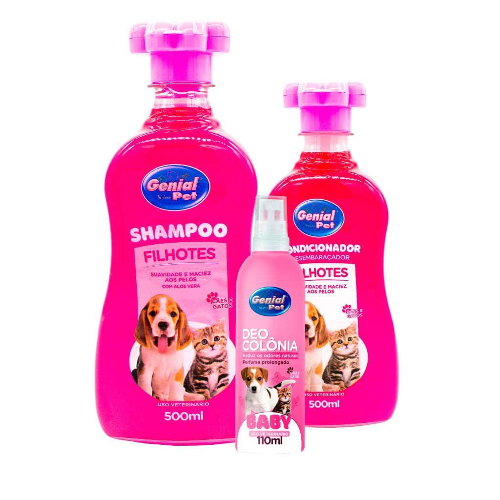 Kit Filhotes Shampoo, Condicionador e Deo Colônia para Cães e Gatos