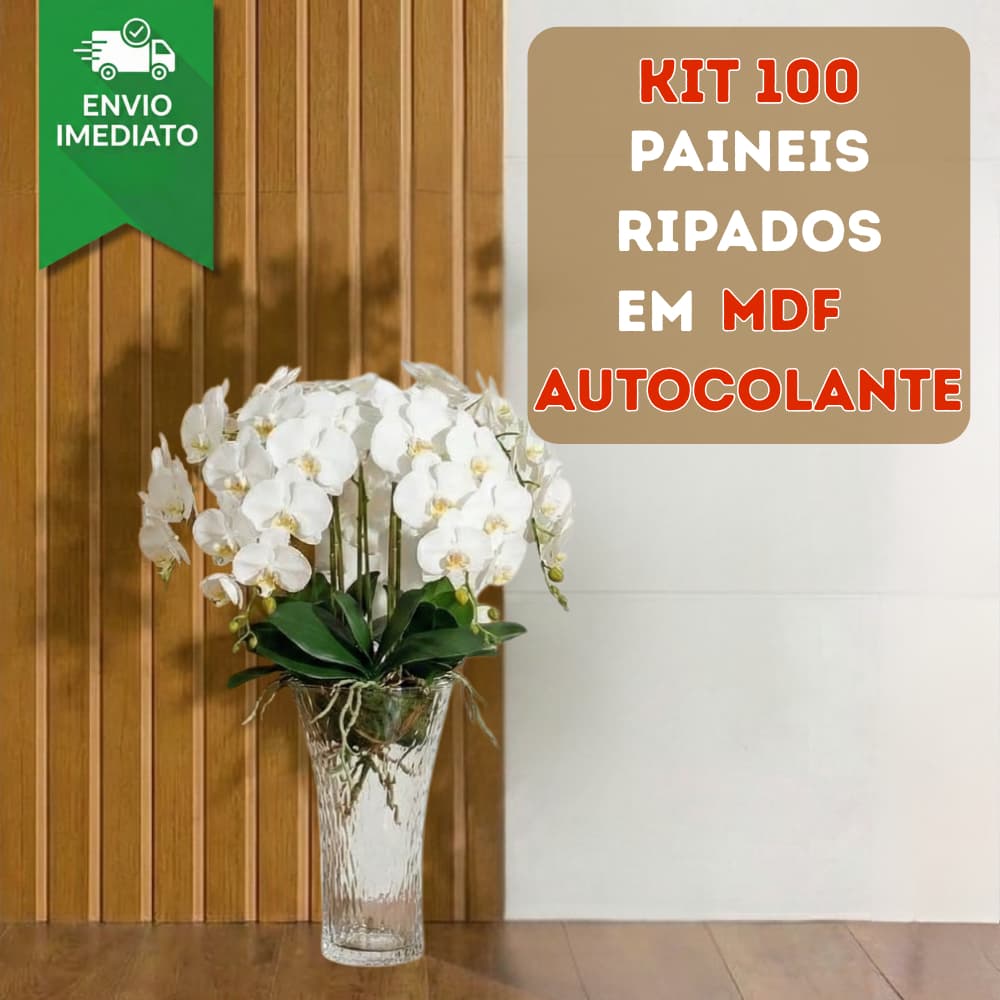 Kits de 30 até 100 Placas Painel Ripado Autocolante Premium Revestimento em MDF para Sala Cozinha