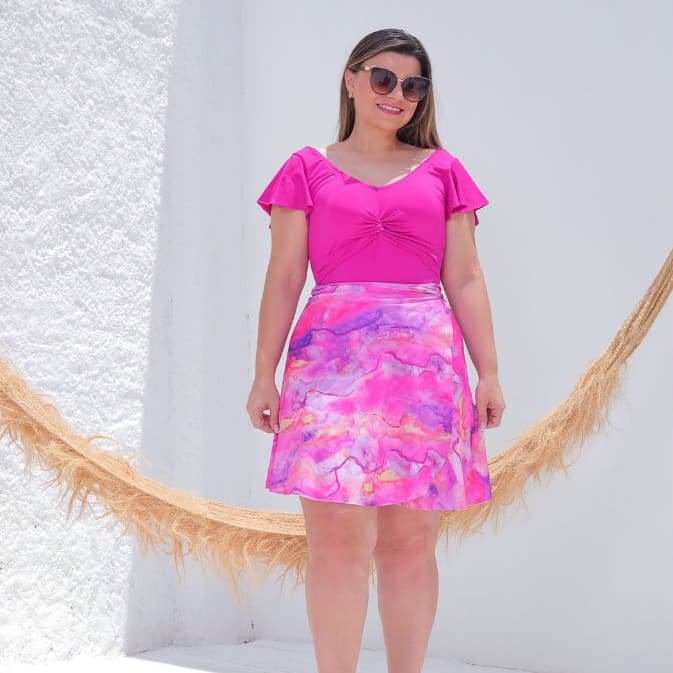 Maiô Vestido Com a Saia Estampada Removível - Moda Praia Evangélica