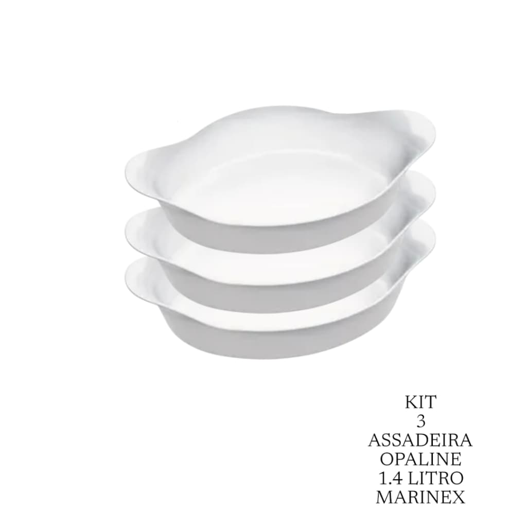 Kit Assadeira Travessa de vidro Marinex Opaline Branca 1.4 Litros Forno Airfray Micro-ondas