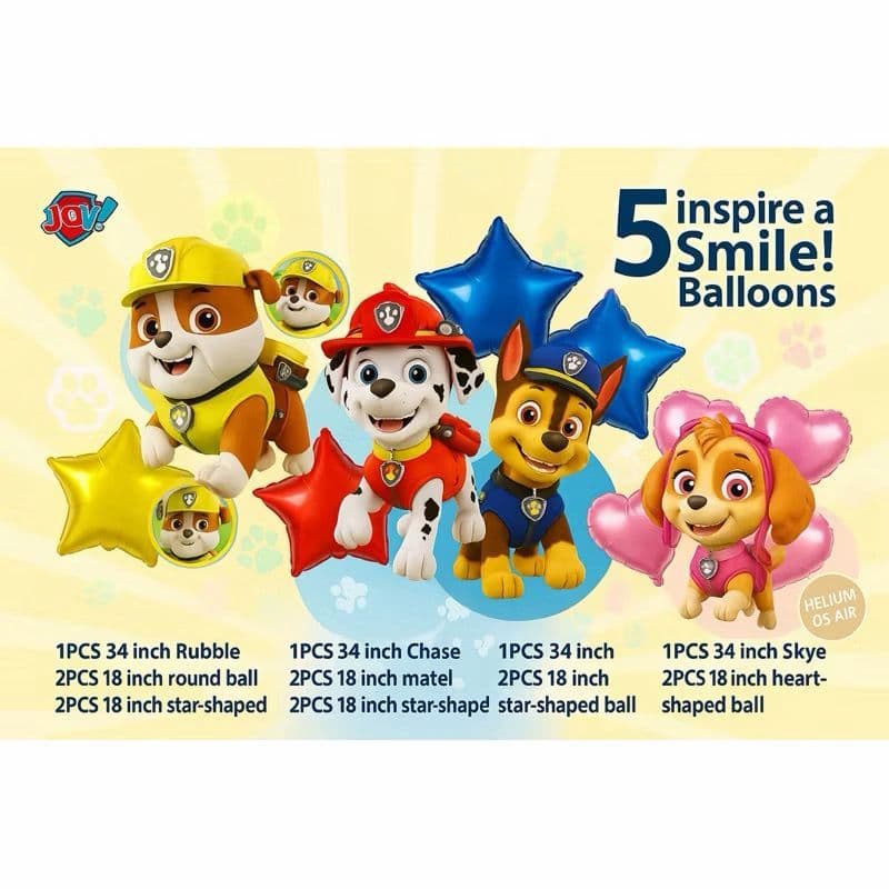 Kit Festa Patrulha Canina com 5 Balões Metalizados