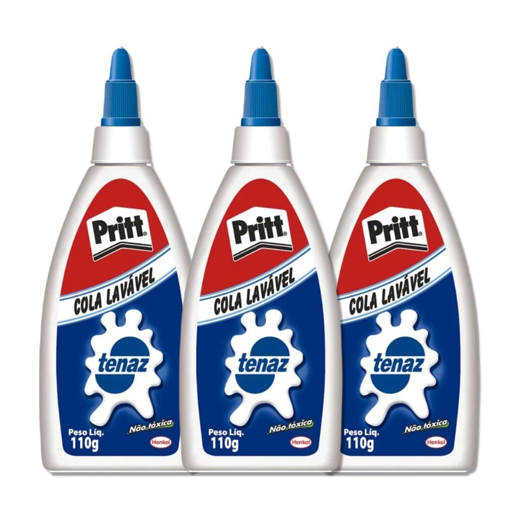 kit com 3 unid. Cola branca tenaz Pritt 110g , cola líquida uso escolar