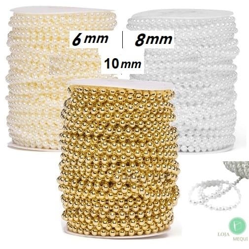 1 METRO Fio Cordão Meia Pérola 6mm 8mm 10mm ABS