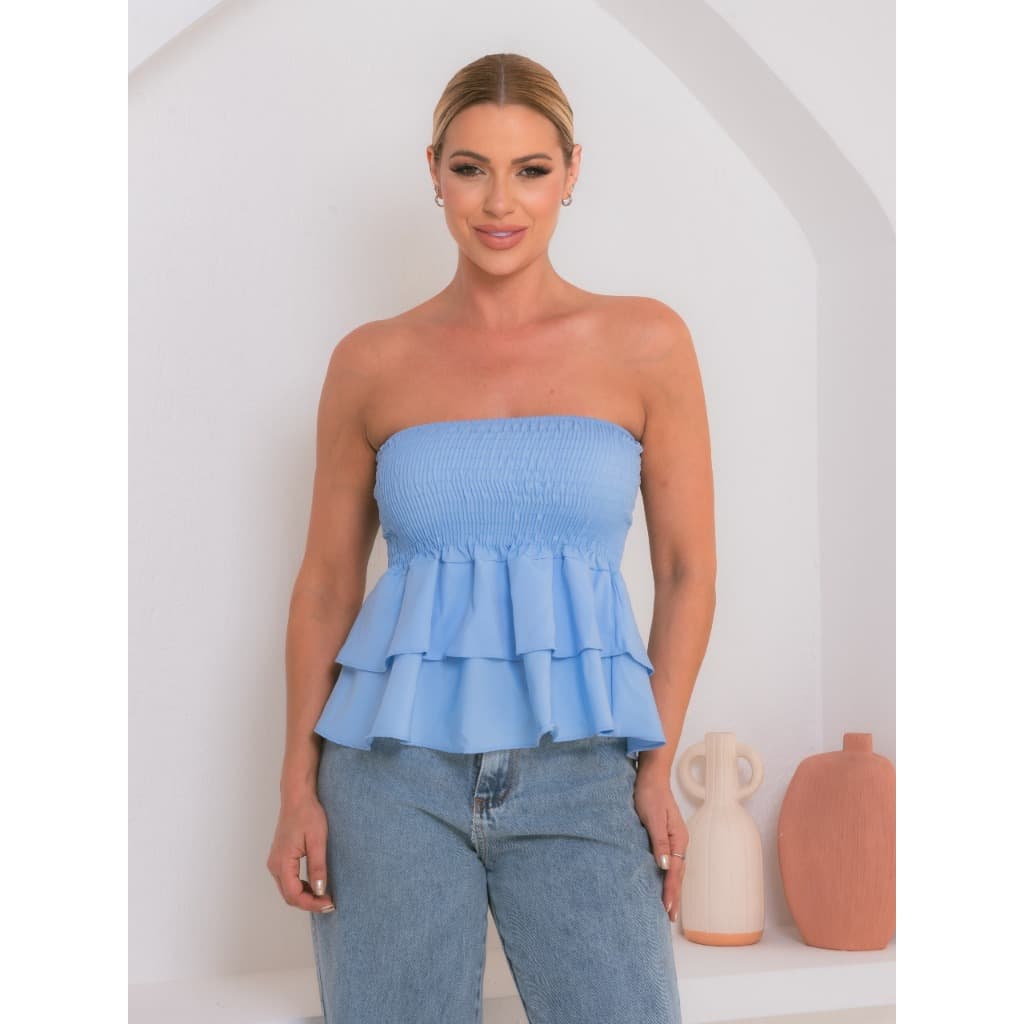 Blusinha Cropped Tomara que caia elastico com Babadinho