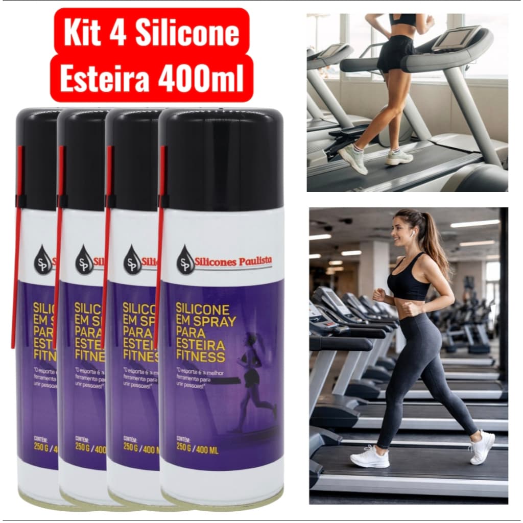 Kit 4 Spray Silicone 400ml Lubrificante para Esteira e Bicicleta - Silicones Paulista