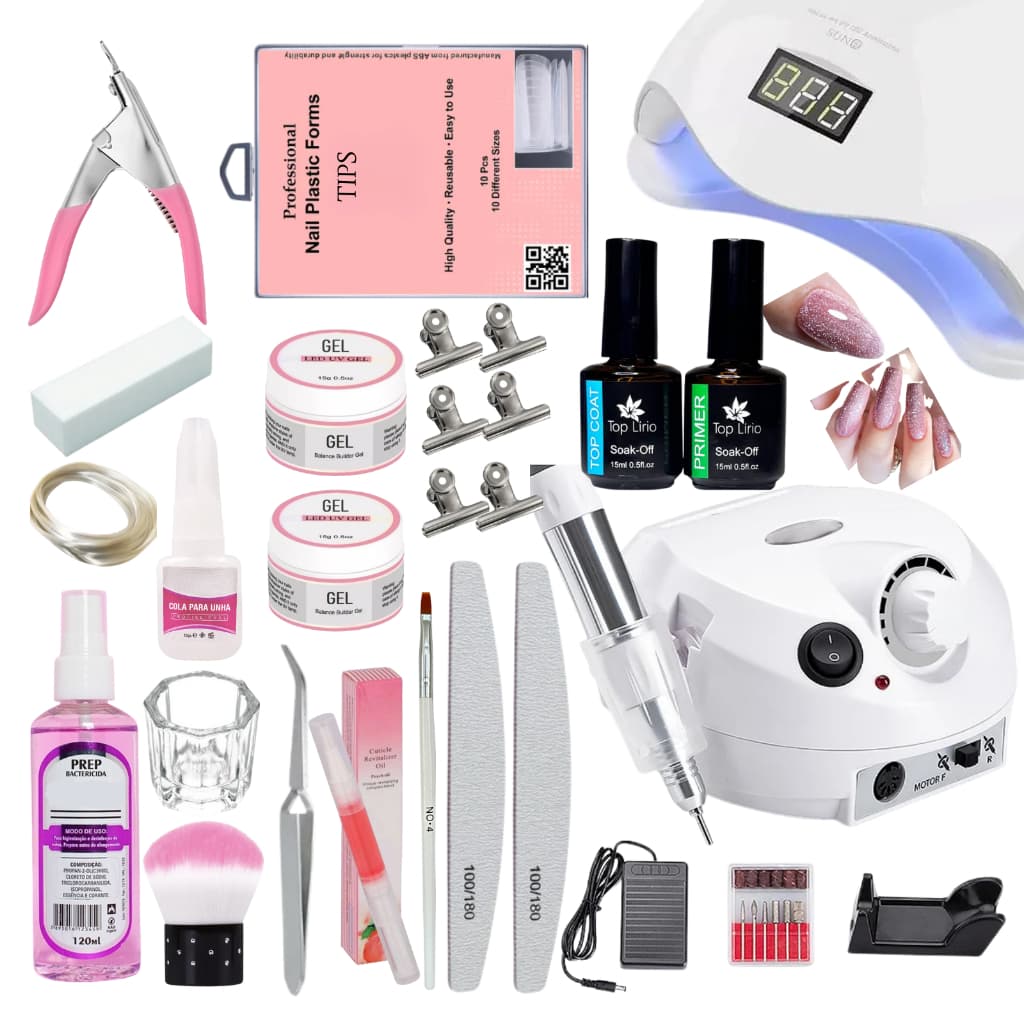 kit unha de gel lixadeira elétrica completo profissional cabine de unha 48w bivolt motor Porquinho