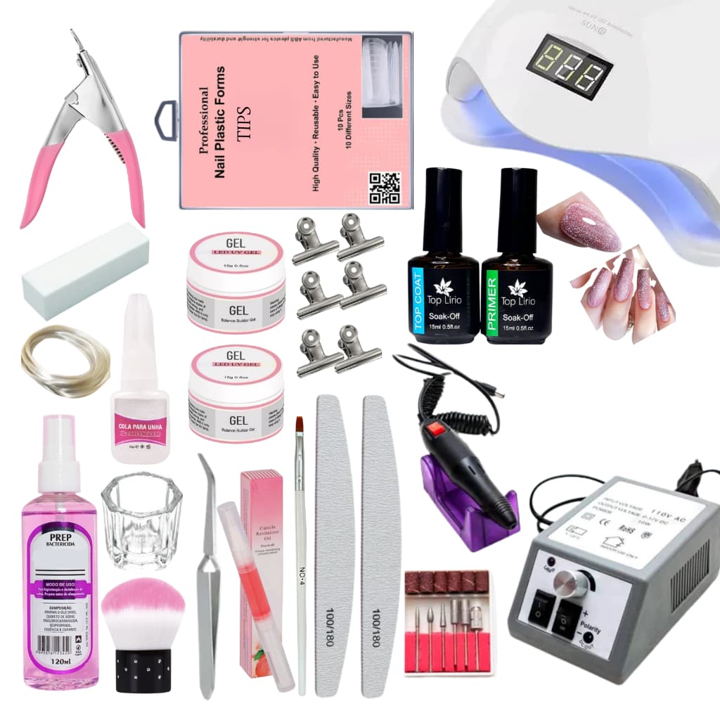 kit unha de gel lixadeira elétrica completo profissional cabine de unha potente 48w bivolt gel