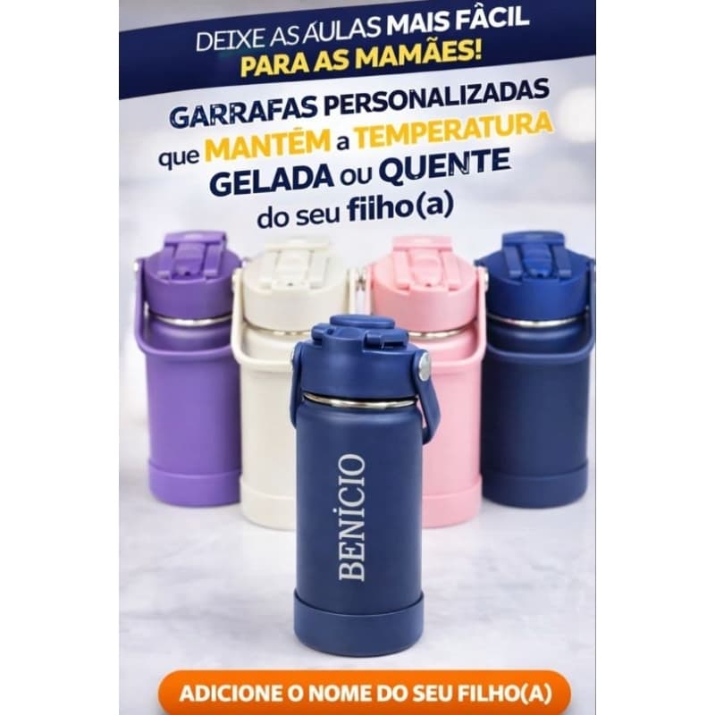 Garrafa Térmica Inox com Tampa Antiderrapante 350ml 600ml 800ml