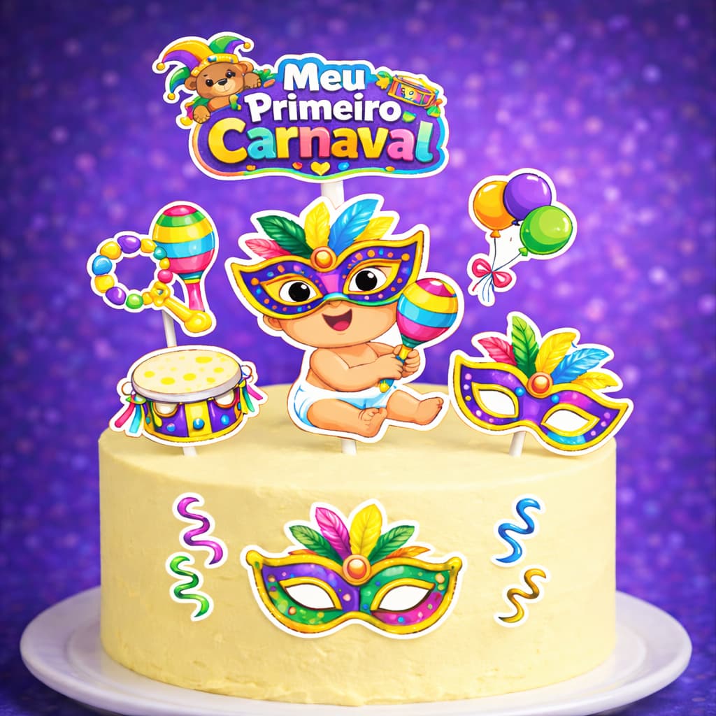 ENVIO IMEDIATO-Topo de bolo Carnaval | meu primeiro carnaval |mesversário|  topper carnaval | festa