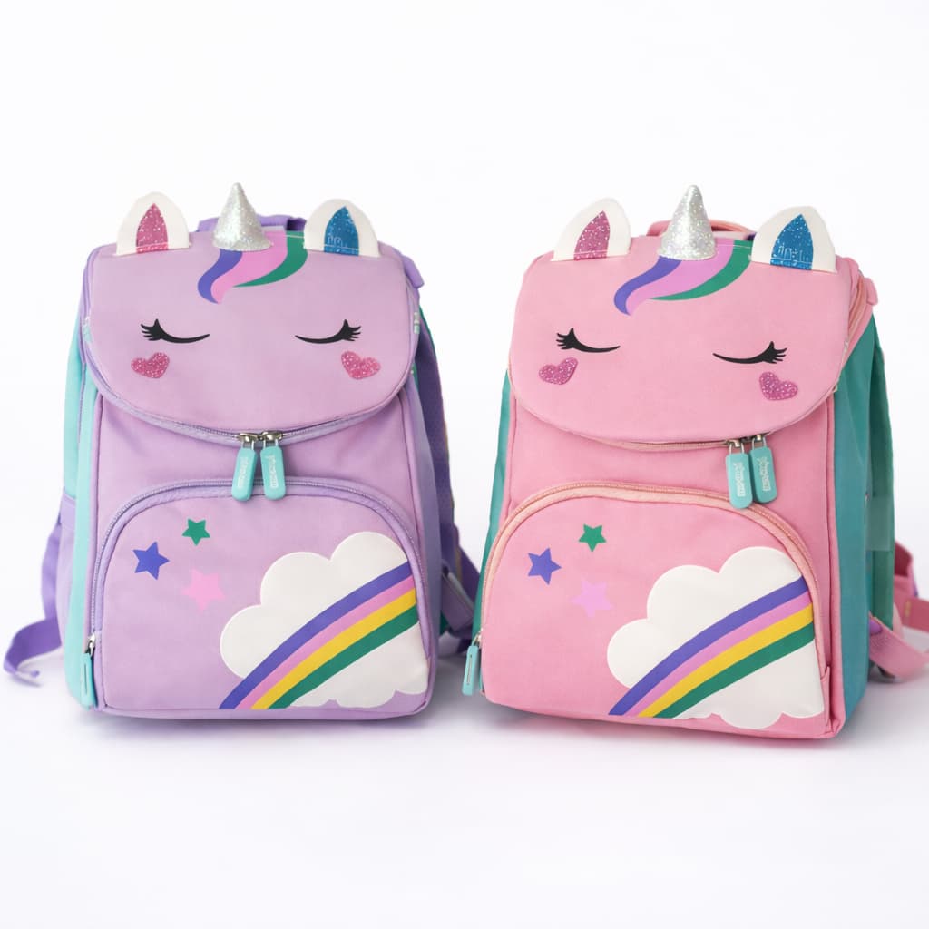 Mochila Infantil Feminina Unicórnio Bebê Escolar Para Creche Mamadeira Rosa Lilais