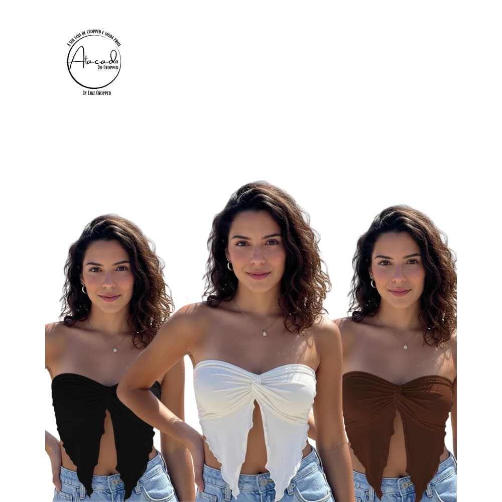 Kit 3 Blusinha Cropped Tomara que Caia Babado Estiloso Feminina